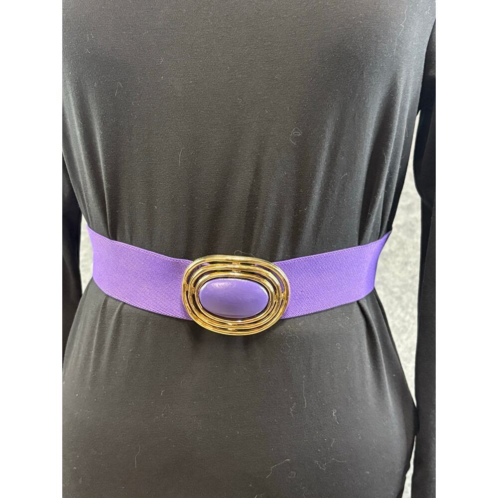 Vintage Day Lor Purple / Gold belt Oval Buckle with Leather accent Sz 30/32